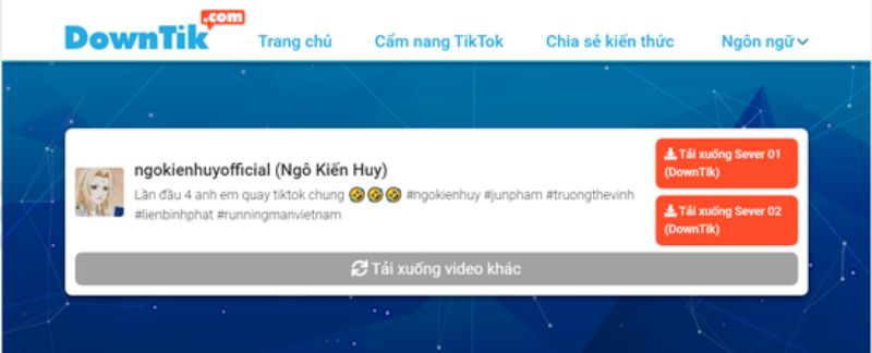 Hướng đẫn download TikTok mp4 tại công cụ DownTik.com