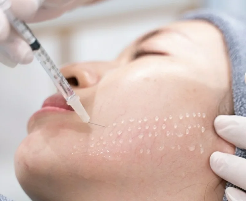 Tinh chất được đưa trực tiếp vào lớp trung bì bằng các đầu kim siêu vi chuyên dụng.
